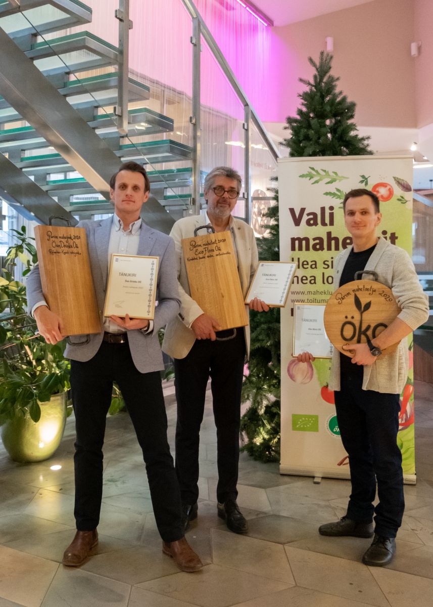 Konkursside võitjad Juhan Kanemägi (Õun Drinks), Sandro Batisto Rossi (Eco Flora)  ja Harro Rannamets (Ehe Mesi). Foto: Tarmo Pihelgas